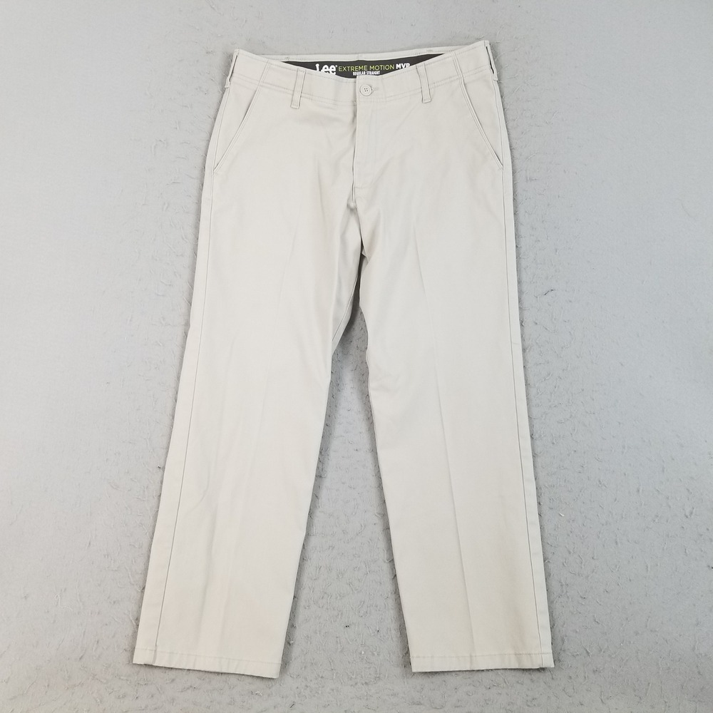 Lee Pants Mens 34x29 Khaki Extreme Motion MVP Regular Straight Chino Stretch